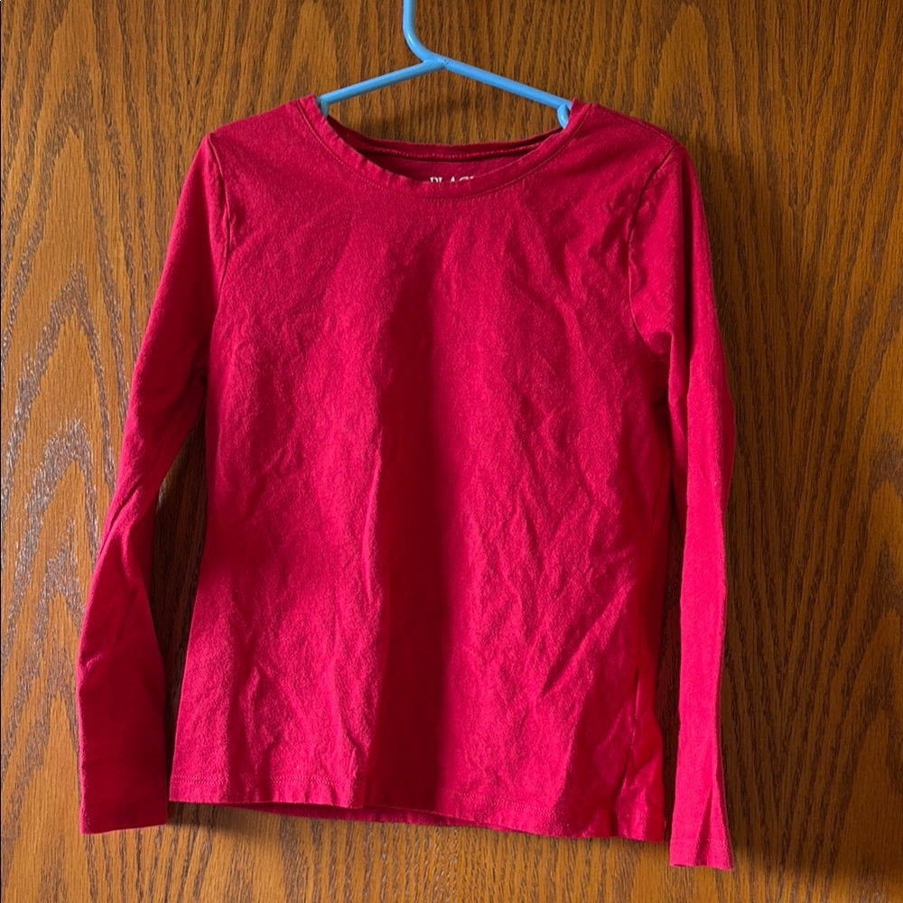 Place Red Long Sleeve Tee Soft Knit Crew Neck 100% Cotton